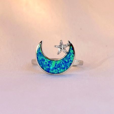 92.5 Sterling Silver Moon Adjustable Elegant Statement Ring